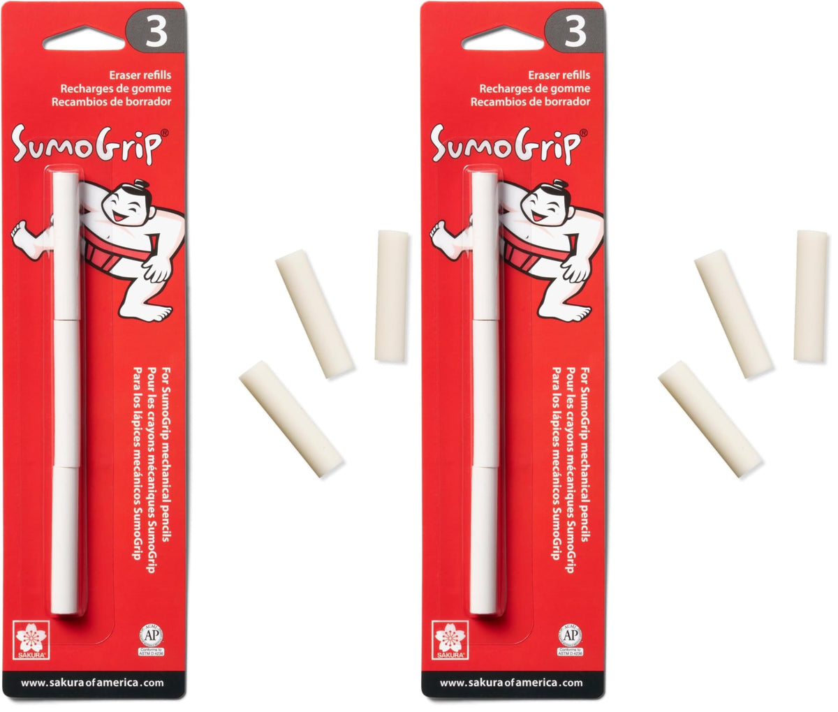 SAKURA SumoGrip Mechanical Pencil Eraser Refill, 3 Eraser Refills
