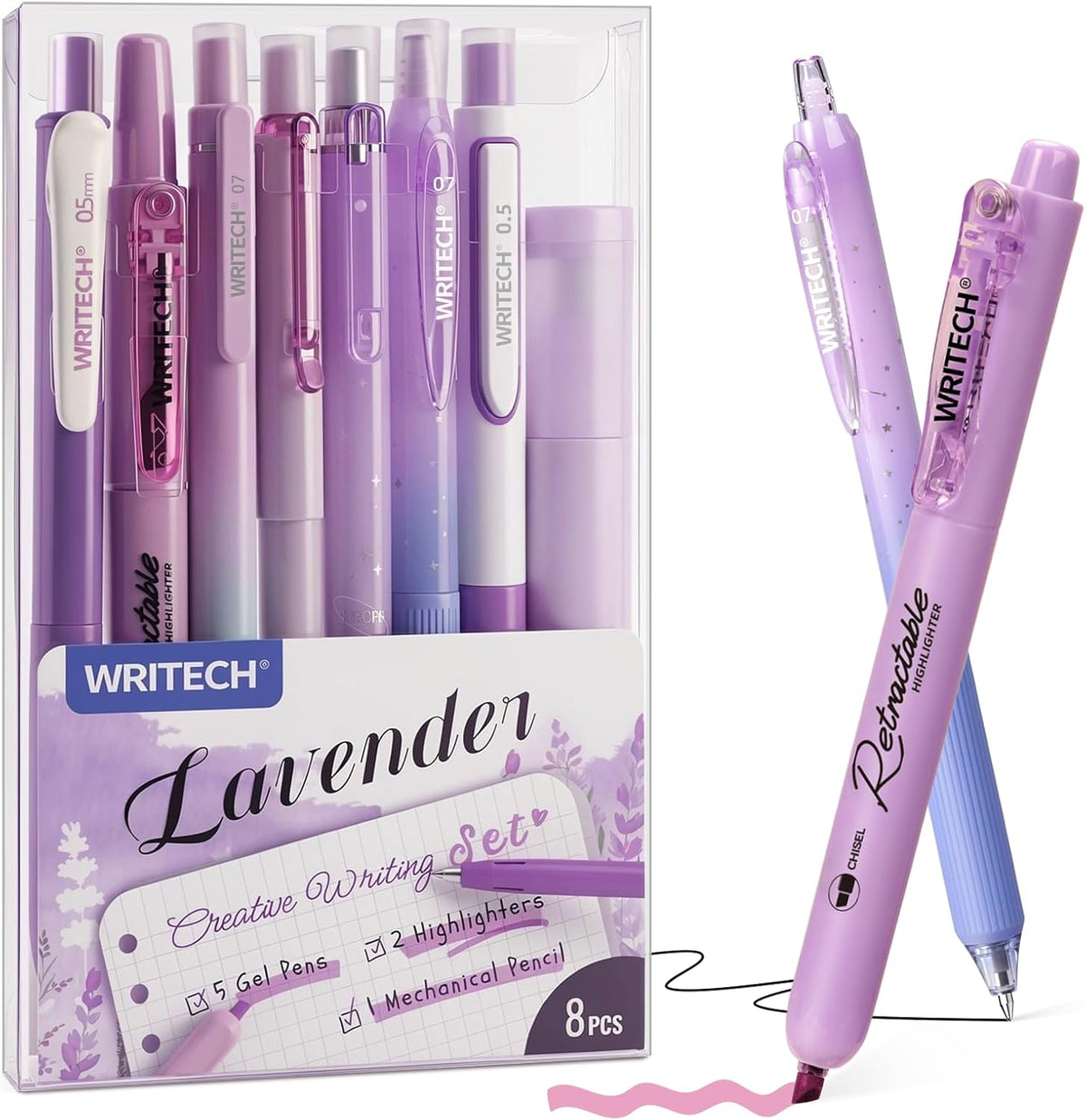 WRITECH Gel Pens Journaling Highlighters: Purple Pastel All-in-One Set 8ct