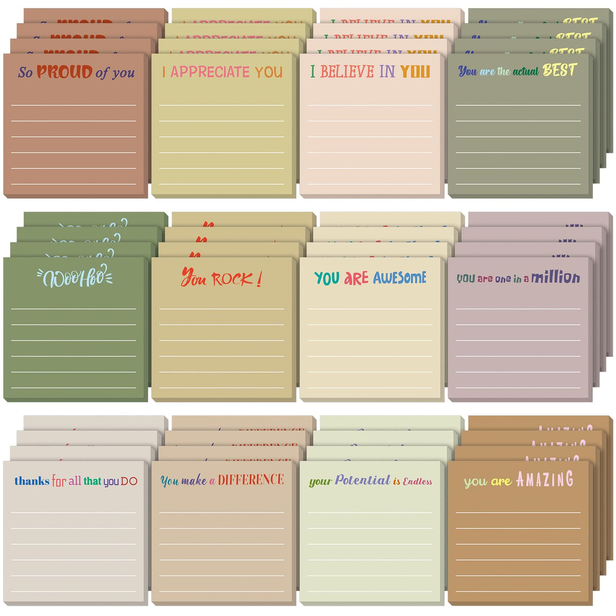 Yinder 24 Pcs Inspirational Sticky Notes Gifts, Appreciation, Multicolor