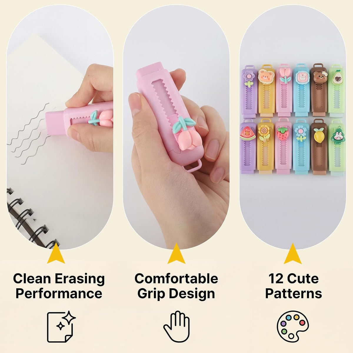 Retractable Erasers, 12 Pack Cute Erasers