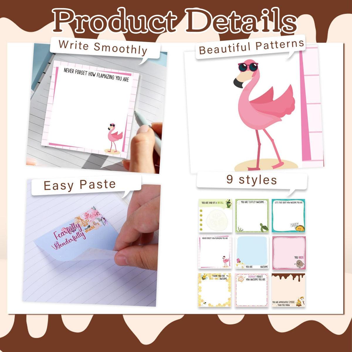Inspirational Sticky Notes 3x3 Gifts for Positive People 9-Pack