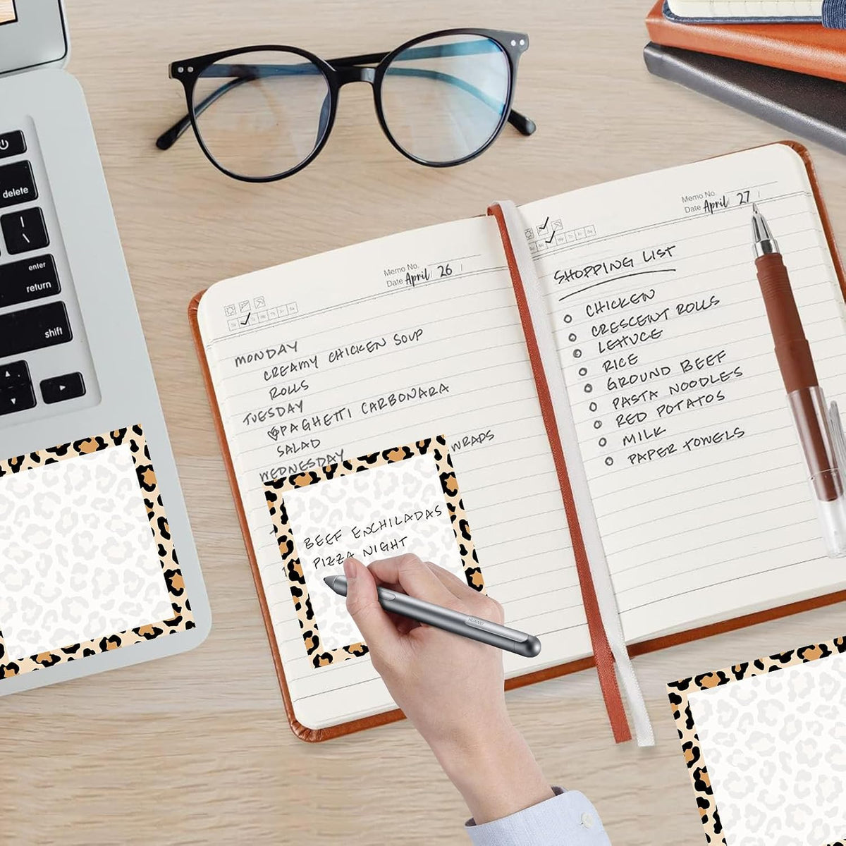 Sticky Notes, 2 Pads, 3x3 inches, Cute Colorful Fun Self-Stick Note Pads, Easy Post, Strong Adhesive Notepad Brown Leopard Print