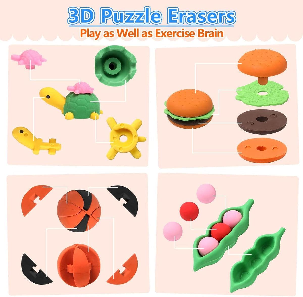100 Pcs Animal Erasers for Kids - Desk Pets Back to School Supplies