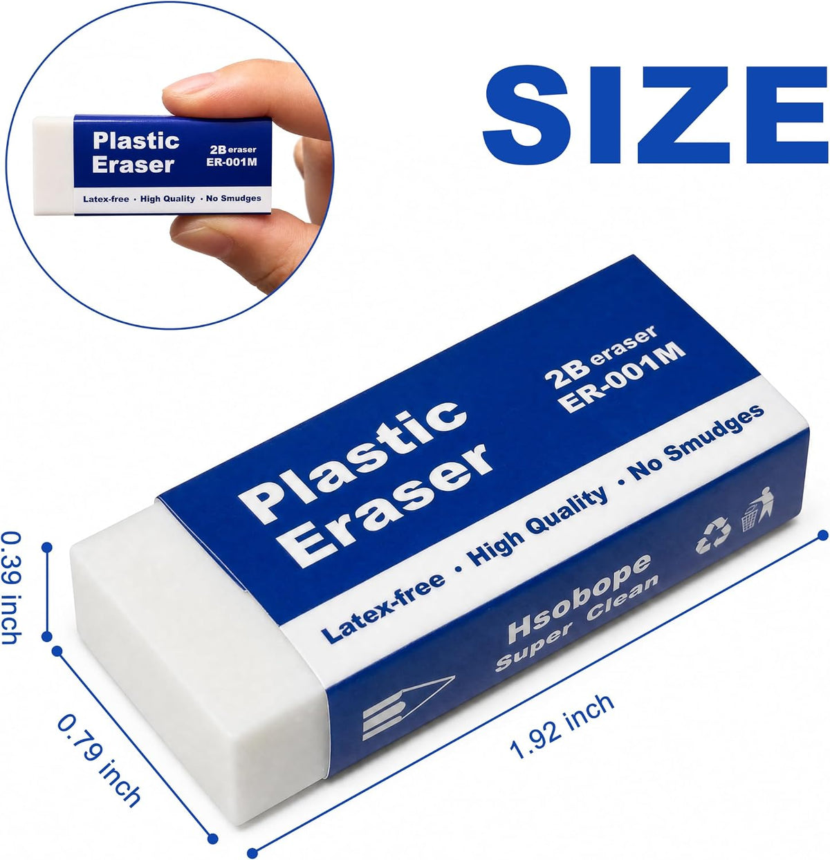 Eraser, Large, White, 10 Pack | Block Erasers for School Office, Art Eraser for Drawing