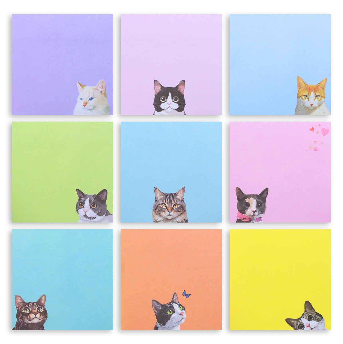 12 Pads Cute Sticky Notes - Kawaii Kitty Animal Note Pads Bulk, Fun Feline Cartoon Self-Adhesive Memo Tabs & Page Markers, Unique Stationery Gift for Veterinary Office, School & Party Supplies