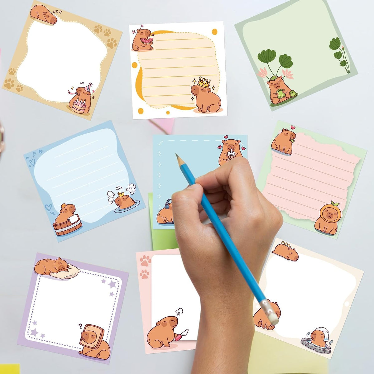 9 Pcs Cute Capybara Sticky Notes, Funny Capybara Self-Adhesive Notes for Women Man, Colorful Positive Sticky NotePads for Teacher Students Office Worker Animal Lovers Gift