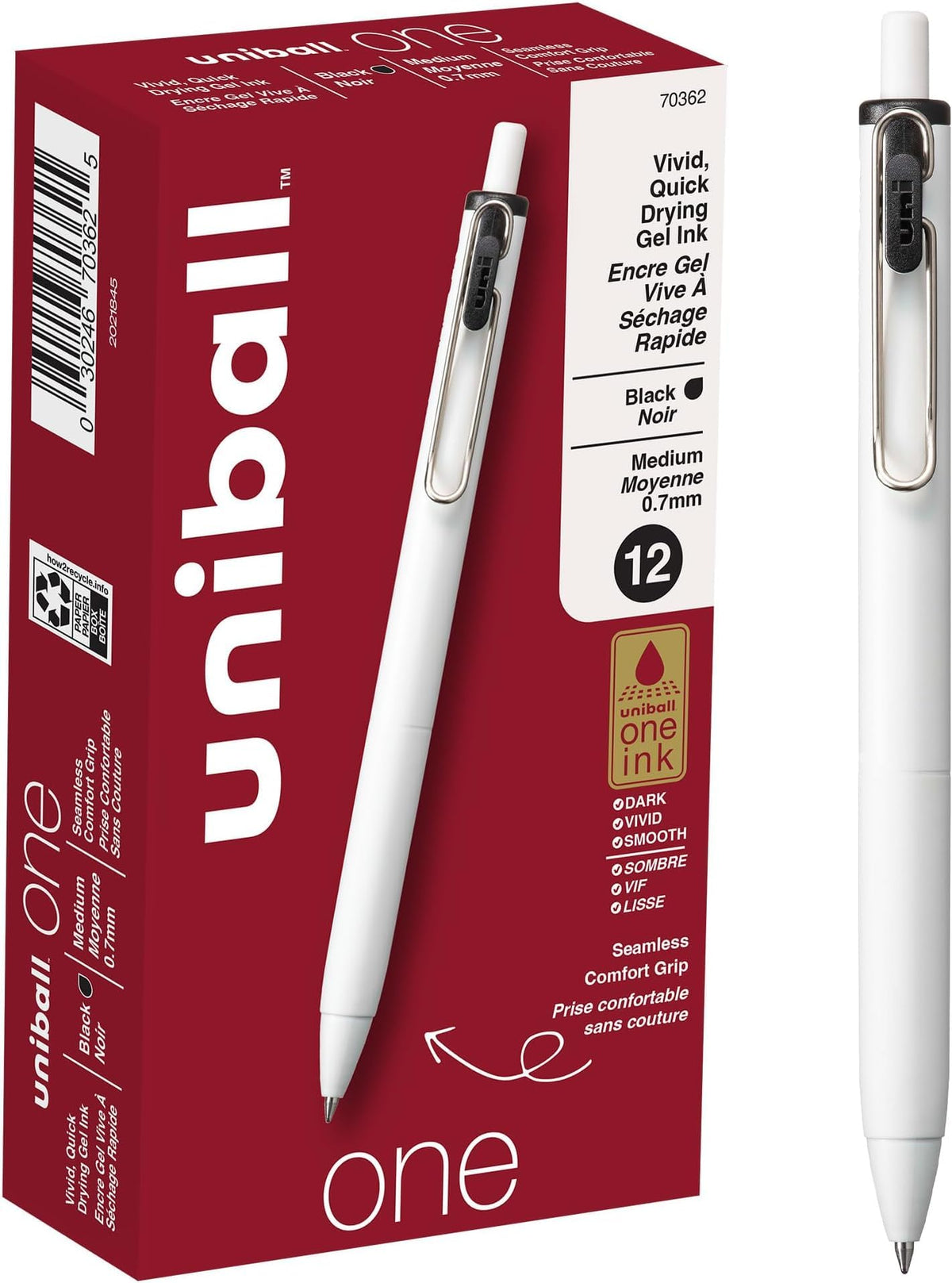 uniball™ one Gel Pens, Medium Point (0.7mm), Assorted Ink, 5 Pack