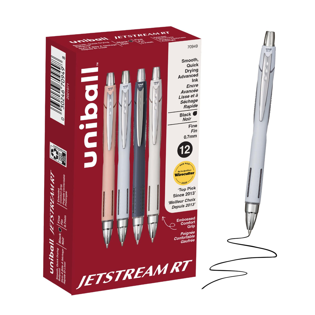 uniball™ Jetstream RT Ballpoint Pens, Black Ink, 0.7mm Fine Point, 3 Count