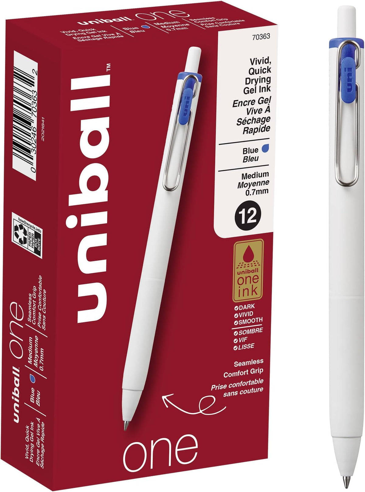uniball™ one Gel Pens, Medium Point (0.7mm), Assorted Ink, 5 Pack