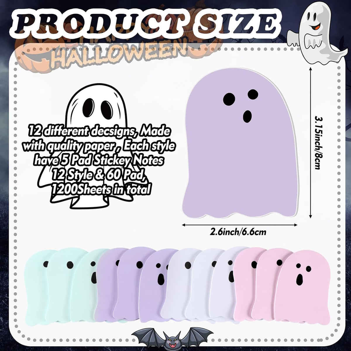 Zhanmai 1200 Pcs Halloween Ghost Sticky Notes Bulk