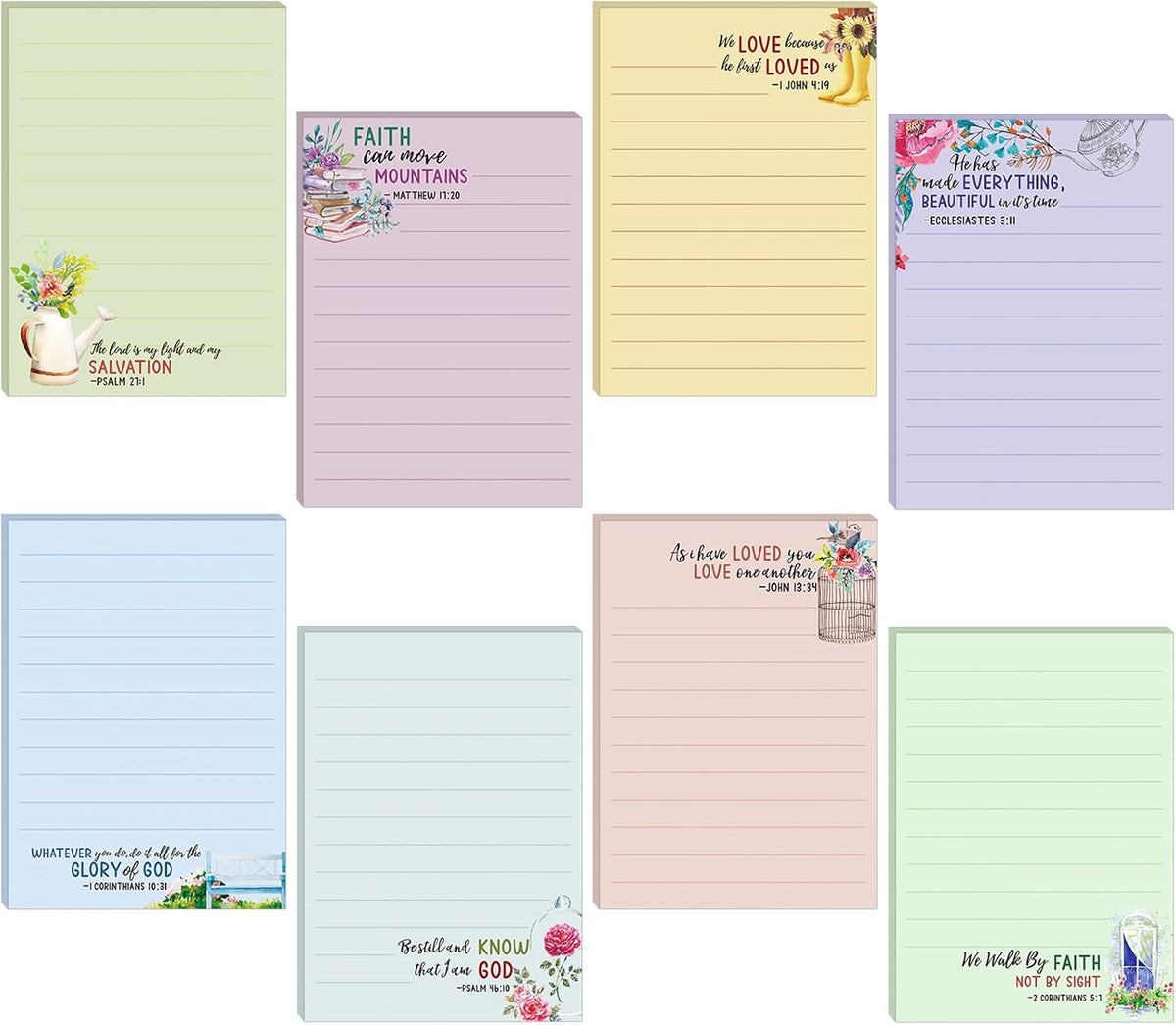 Gersoniel 8 Pack Bible Verse Notepads Christian Sticky Notes,Fresh Style