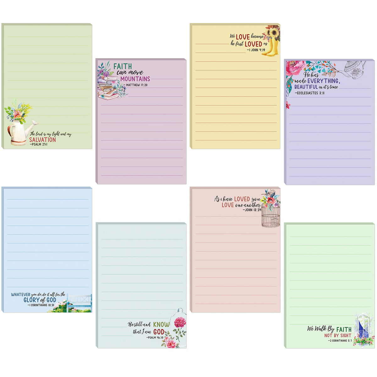 Gersoniel 8 Pack Bible Verse Notepads Christian Sticky Notes,Fresh Style
