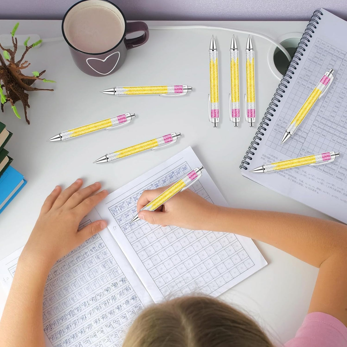 24 Pcs Back to School Glitter Ballpoint Pens Pencil Design Ballpoint Pens for Back to School Teachers and Classmates Stationery Classroom Accessories