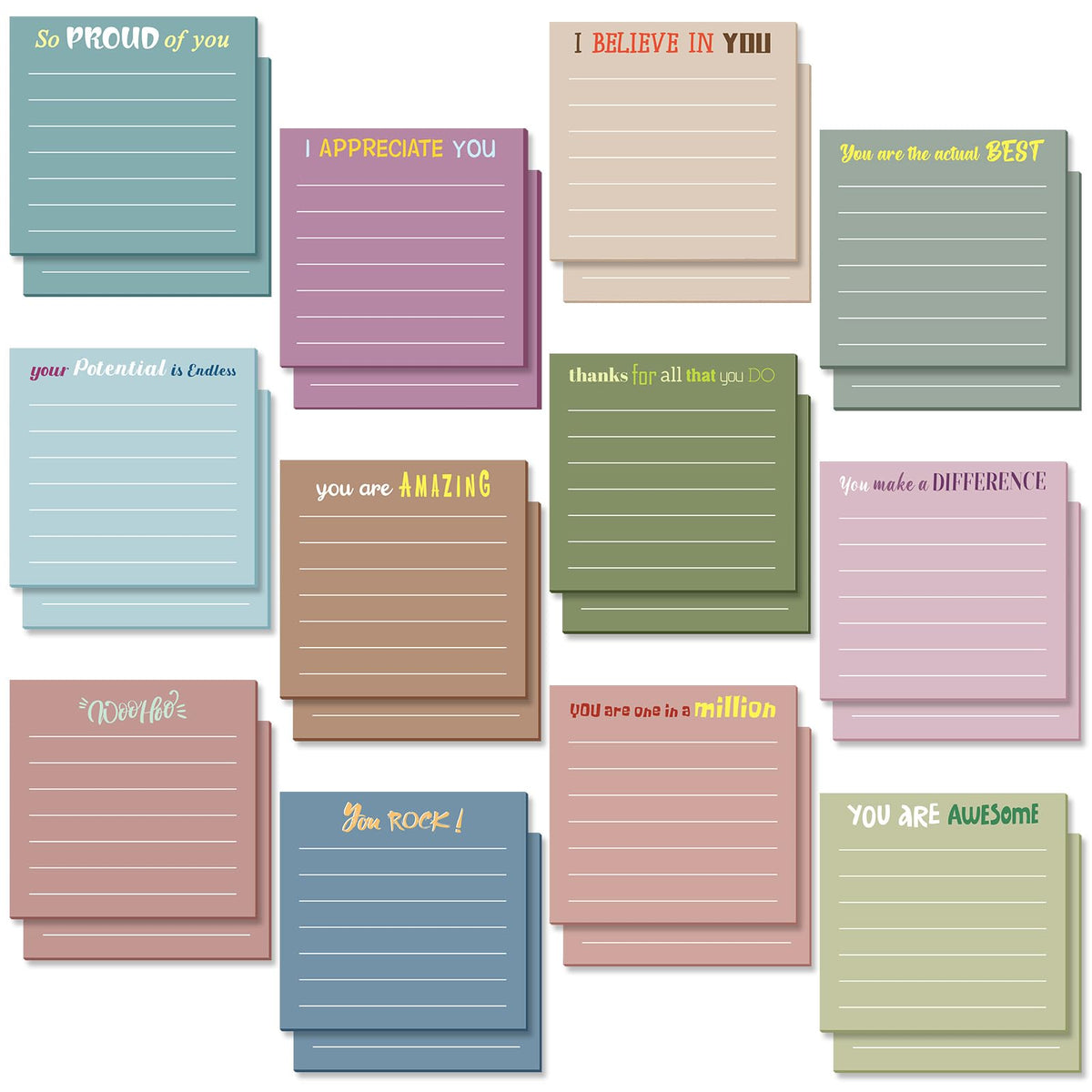 Yinder 24 Pcs Inspirational Sticky Notes Gifts, Appreciation, Multicolor