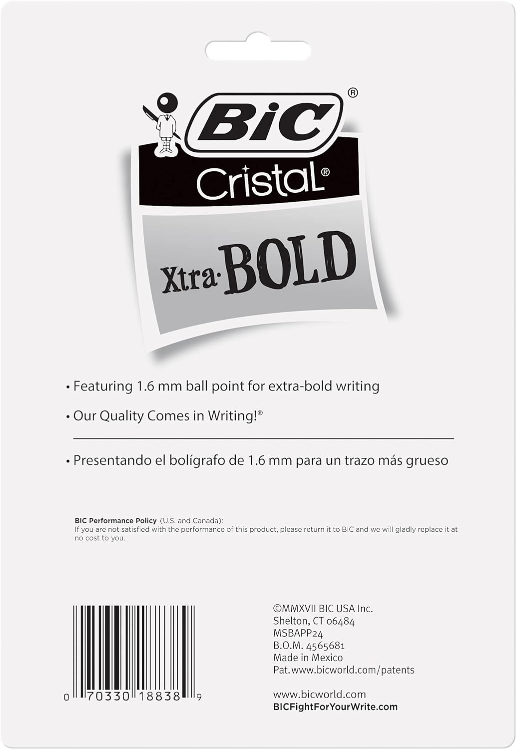 BIC Cristal Xtra Bold Ballpoint Pens, Bold Point, 1.6 mm, 24-Count Pack