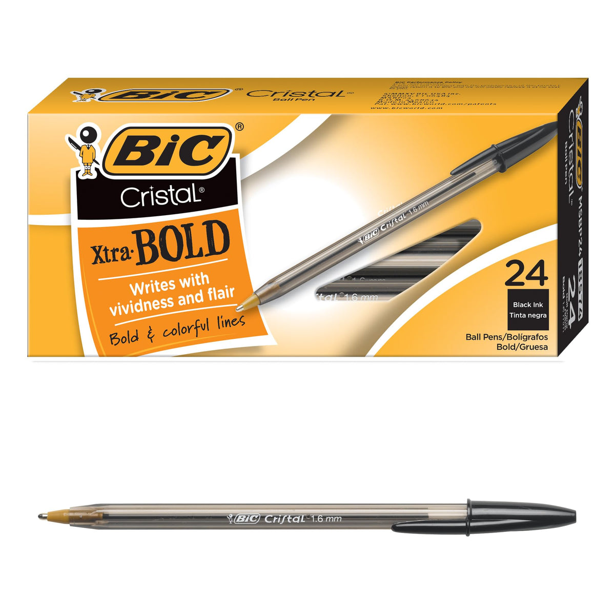 BIC Cristal Xtra Bold Ballpoint Pens, Bold Point, 1.6 mm, 24-Count Pack