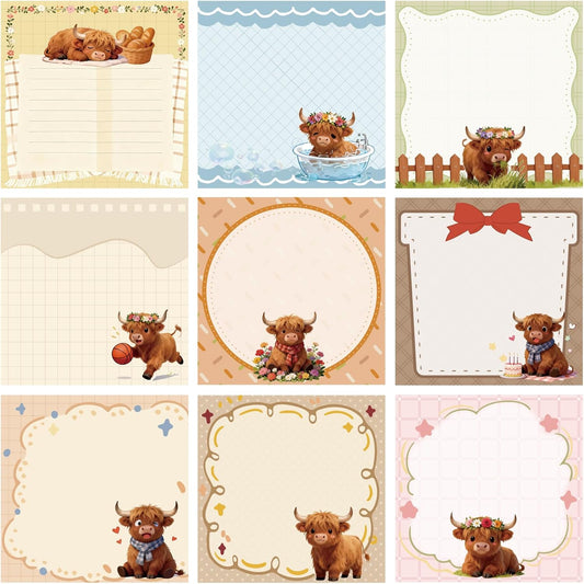 Highland Cow Sticky Notes, 3x3 Inch, 9 Pads, Cute Animal Post It Notes