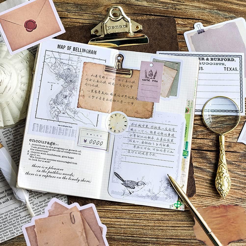 Vintage Scrapbook Paper Stickers, 90 Pcs Antique Style 2 Designs