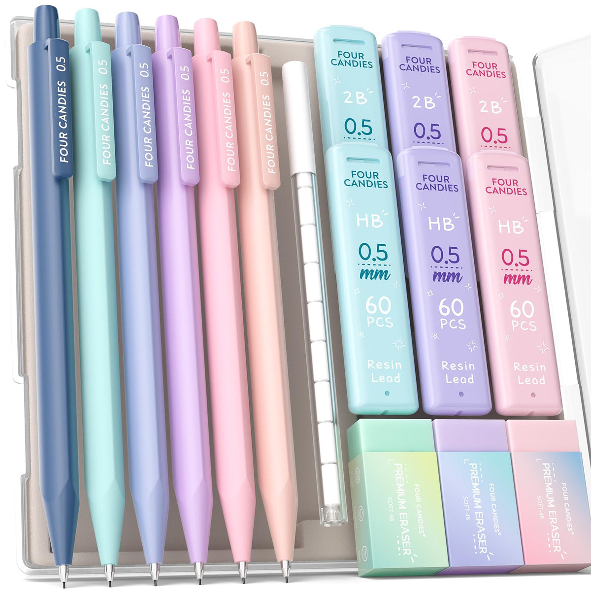 Four Candies Cute Mechanical Pencil Set, 0.7mm Medium Point, 6-Count Pack