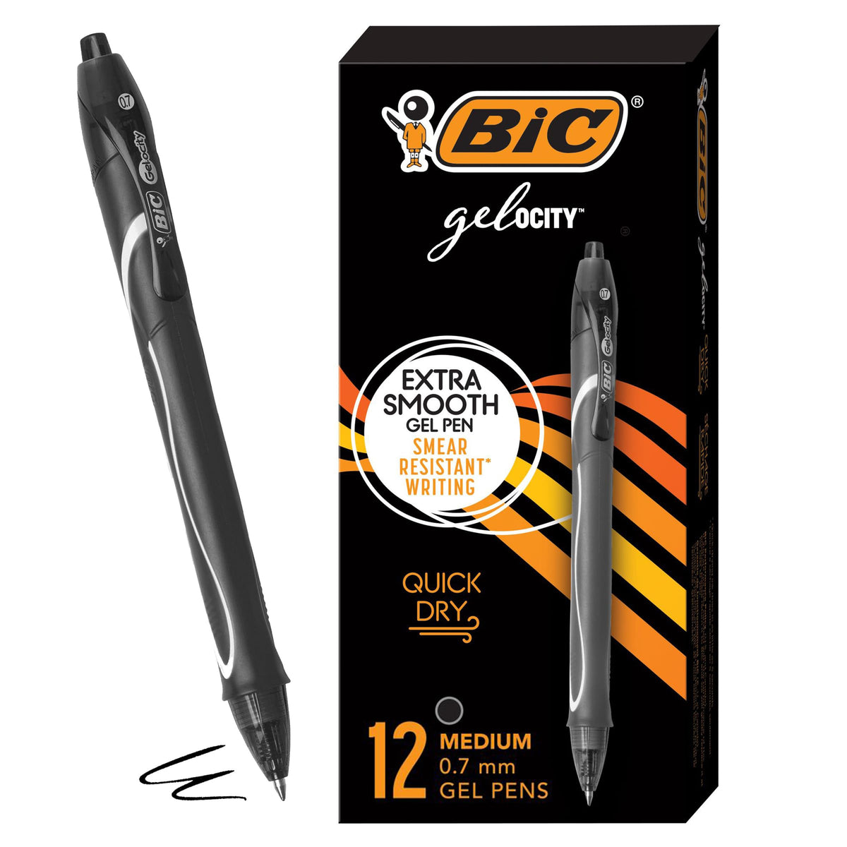BIC Gelocity Quick Dry Assorted Colors Gel Pens, 12-Count Pack, 0.7 mm