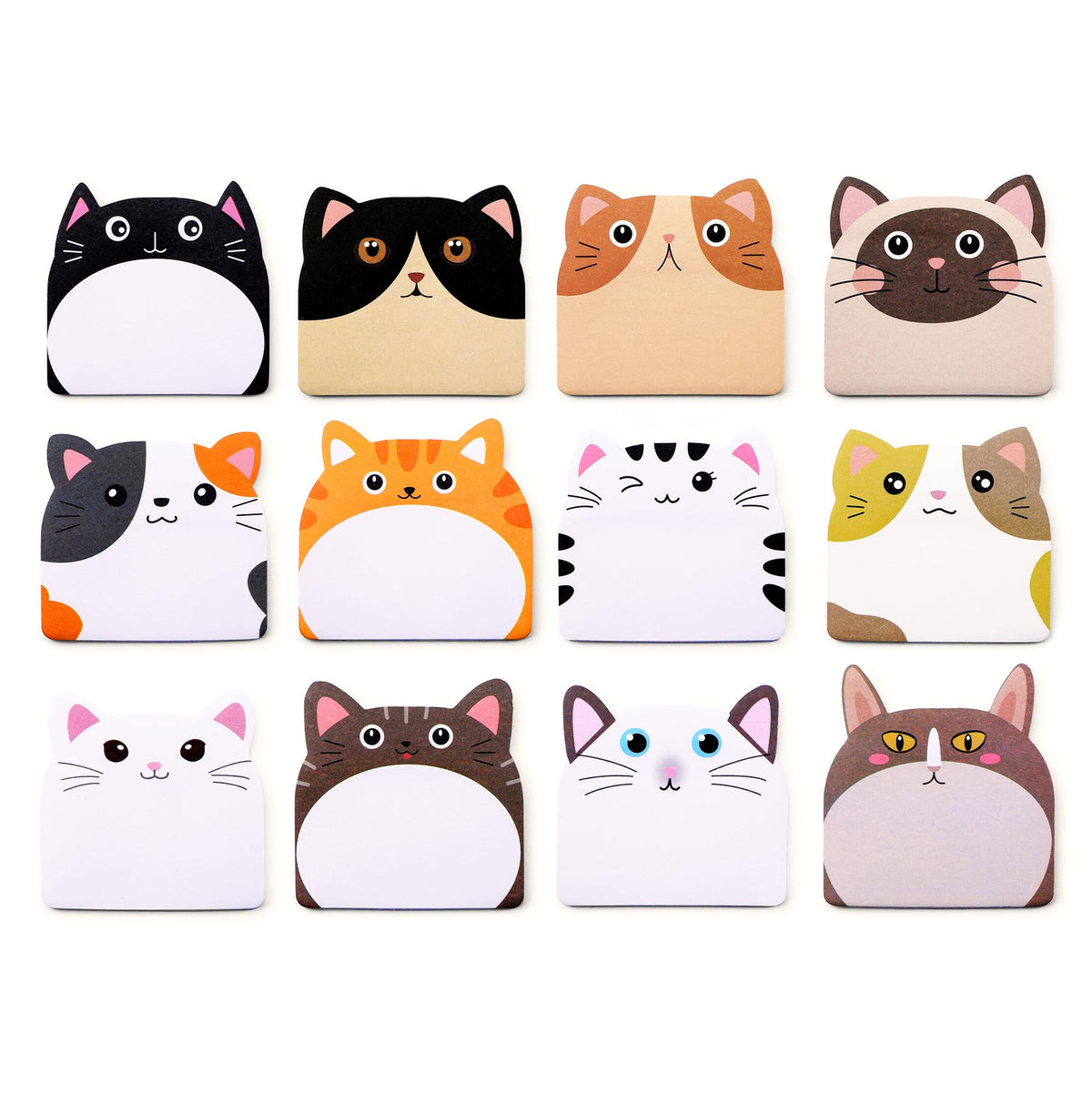 12 Pads Cute Sticky Notes - Kawaii Kitty Animal Note Pads Bulk, Fun Feline Cartoon Self-Adhesive Memo Tabs & Page Markers, Unique Stationery Gift for Veterinary Office, School & Party Supplies