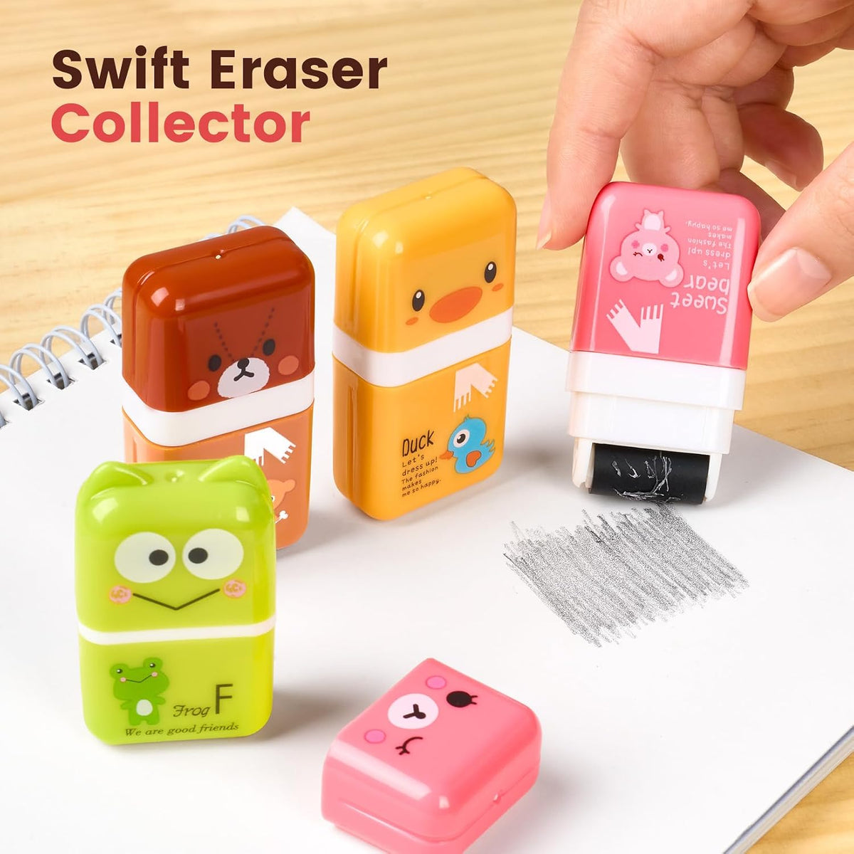 Sooez 12 Pack Pencil Erasers, Cute Animal Eraser with Clean Up Roller