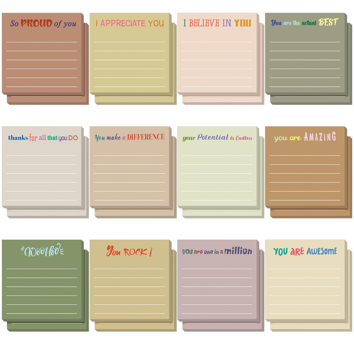 Yinder 24 Pcs Inspirational Sticky Notes Gifts, Appreciation, Multicolor