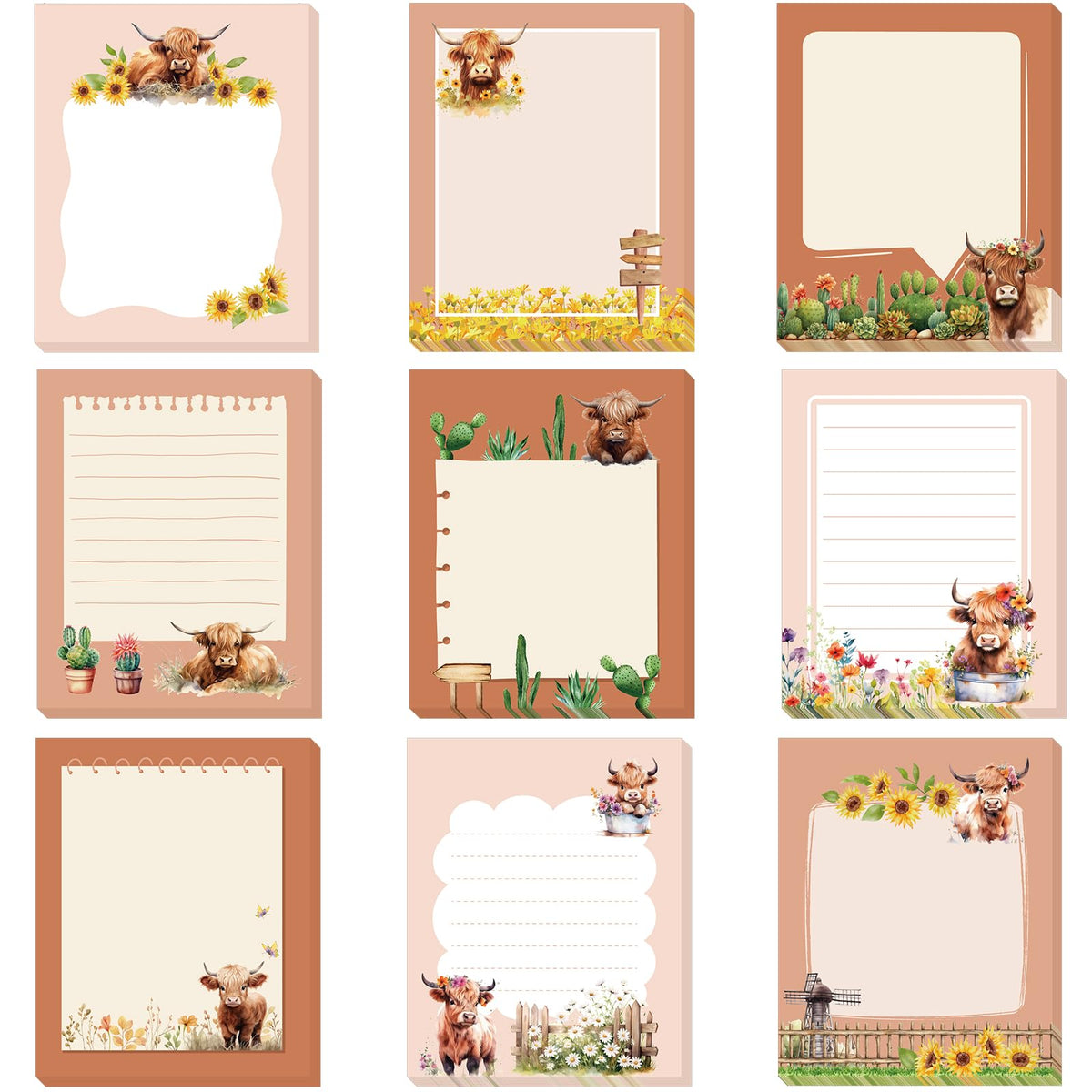 Sabary 9 Pads Cute Sticky Notes 3.15 x 3.94 Inch for School