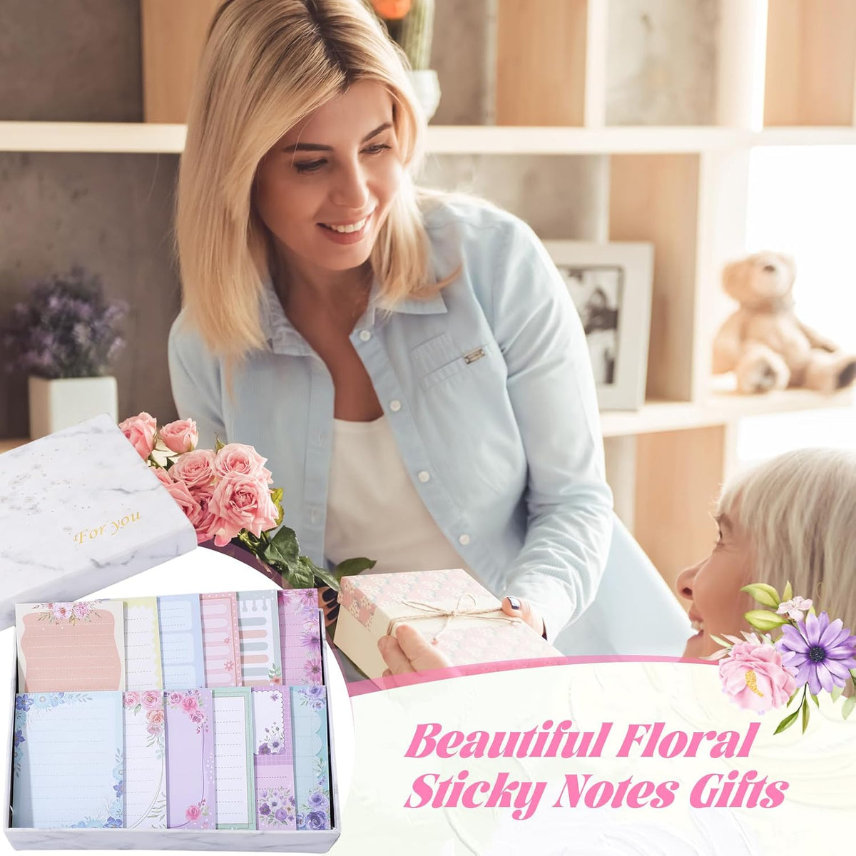 Chiisong 12 Pads Cute Sticky Notes Flower Sticky Notes