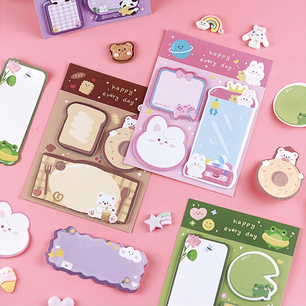 4 Pack Cute Sticky Notes Cartoon Animal Sticky Memo Pads Kawaii Small Self-Stick Memo Note Pad Office School Supplies (Cartoon-1)