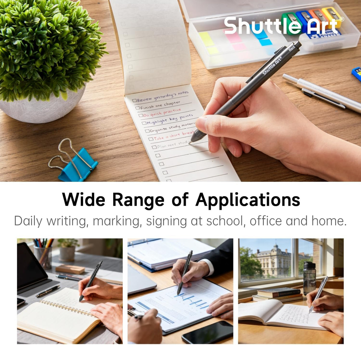 Shuttle Art 4 in 1 Gravity-activated Multicolor Pen, 2 Pack Retractable Ballpoint Pens with 1.0mm Black Blue Red Ink and 0.5mm Mechanical Pencil, Pens Gift Set for Writing Note Taking School Office