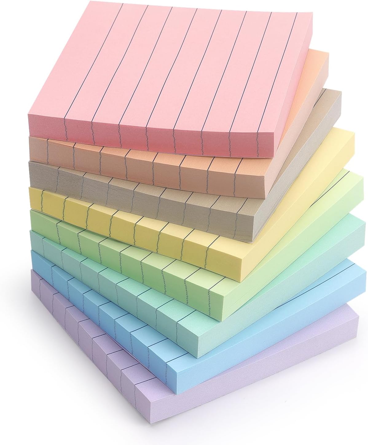 Eastern Wolf Lined Sticky Notes, 3x3 Inch, 8 Pack, Light Colors, 640 Sheets