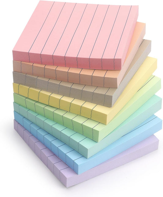 Eastern Wolf Lined Sticky Notes, 3x3 Inch, 8 Pack, Light Colors, 640 Sheets