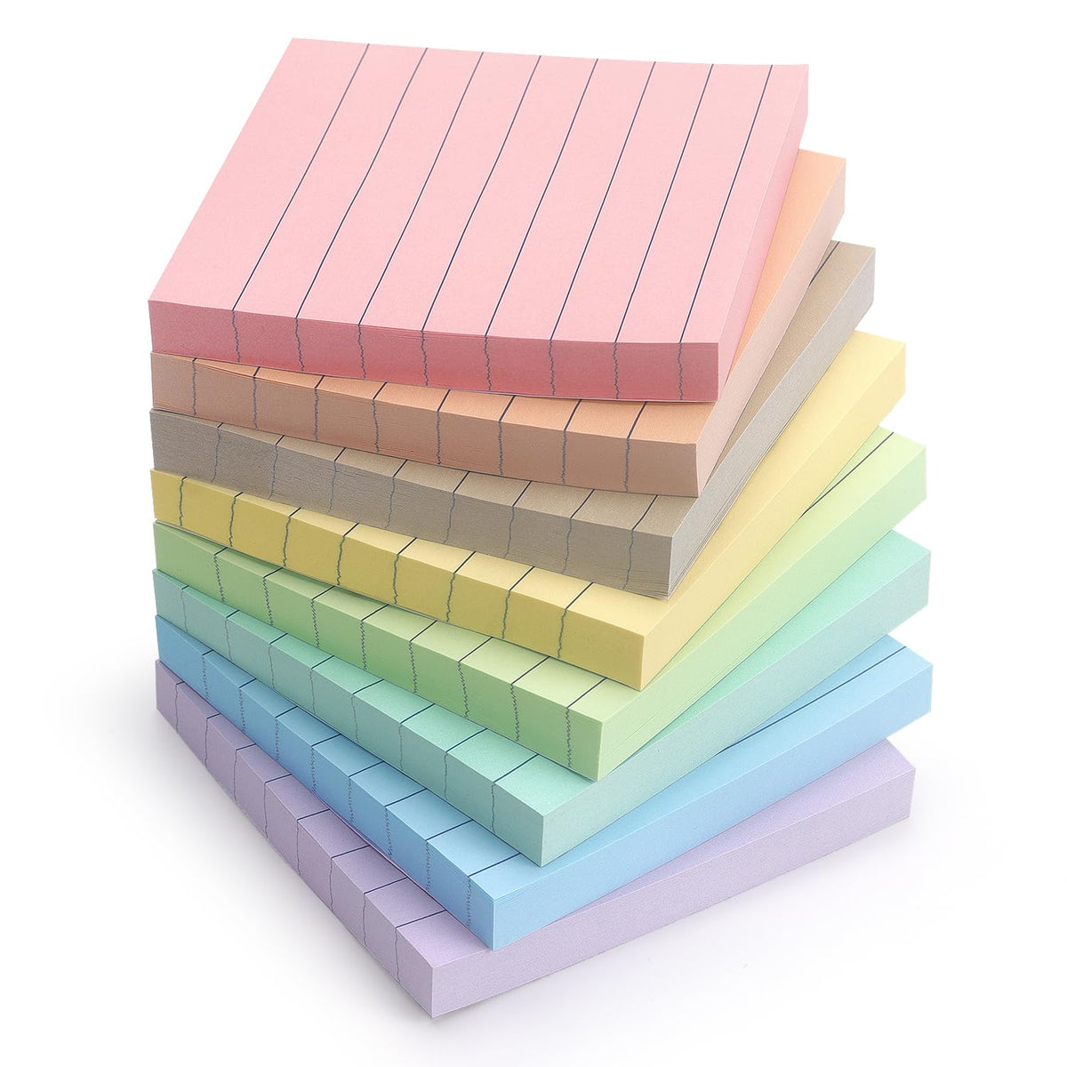 Eastern Wolf Lined Sticky Notes, 3x3 Inch, 8 Pack, Light Colors, 640 Sheets