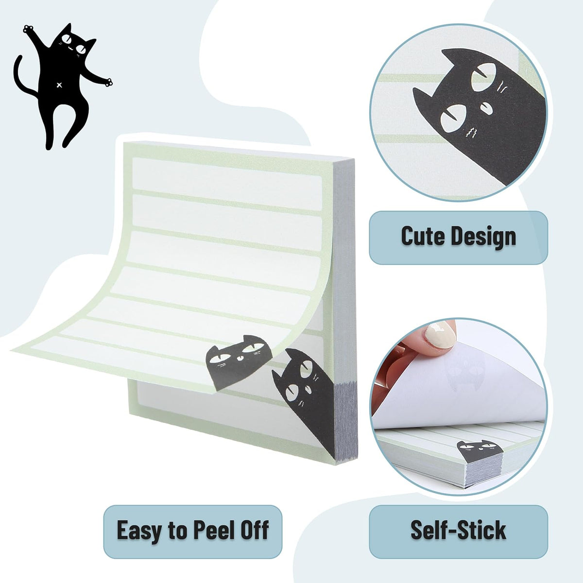 Mr. Pen- Black Cat Sticky Notes Set Bulk, 3" x 3", 12 Pads, 900 Sheets