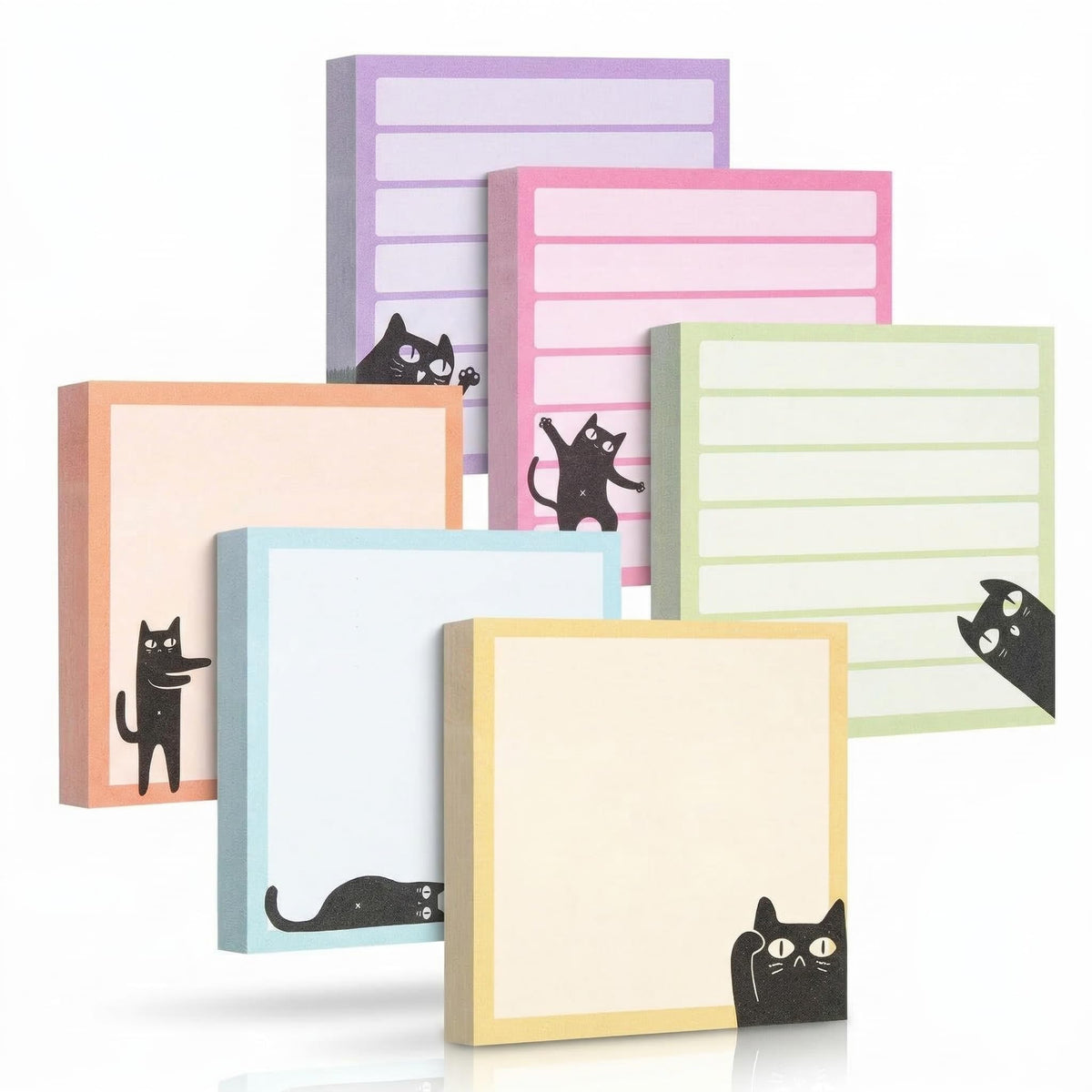 12 Pads Cute Sticky Notes - Kawaii Kitty Animal Note Pads Bulk, Fun Feline Cartoon Self-Adhesive Memo Tabs & Page Markers, Unique Stationery Gift for Veterinary Office, School & Party Supplies