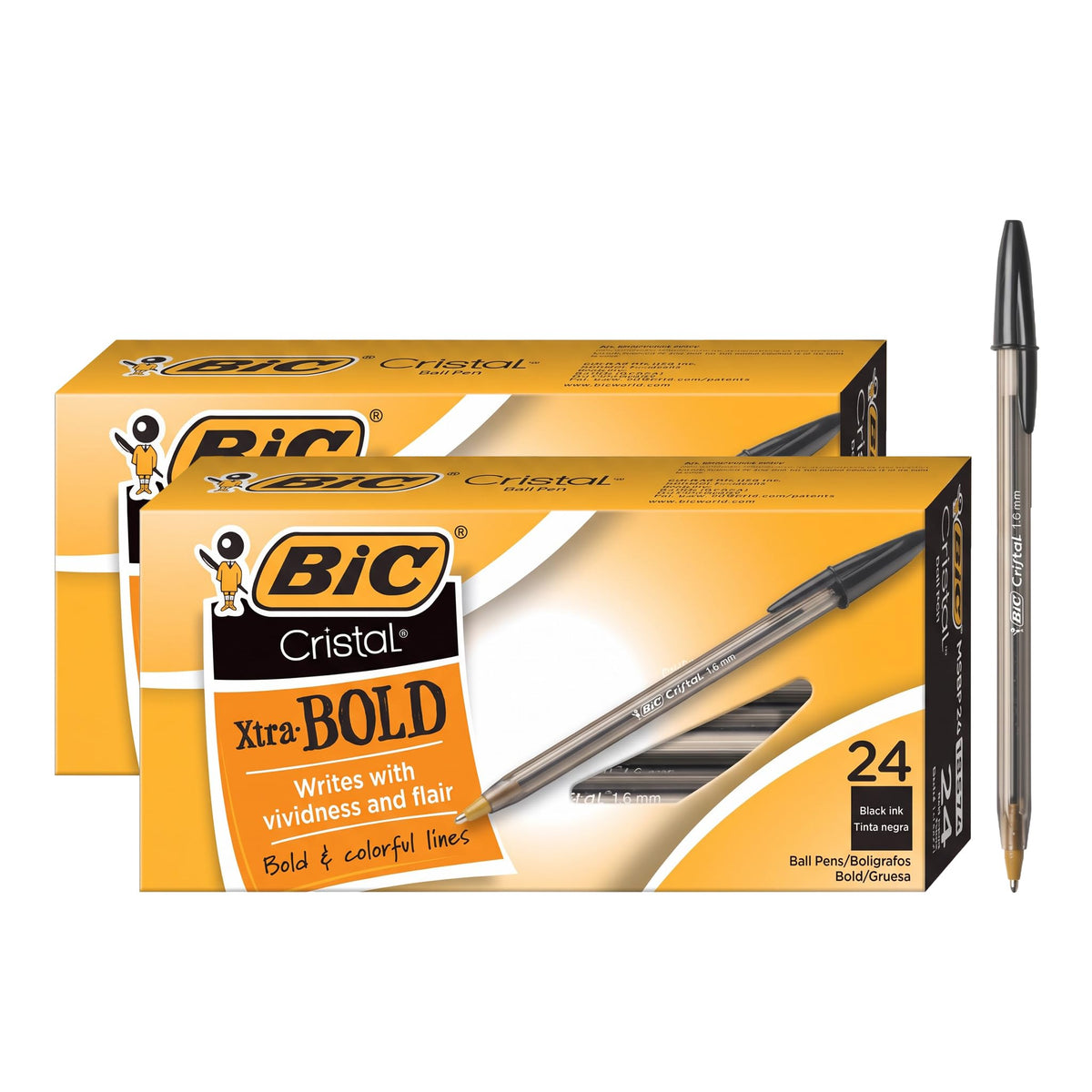 BIC Cristal Xtra Bold Ballpoint Pens, Bold Point, 1.6 mm, 24-Count Pack