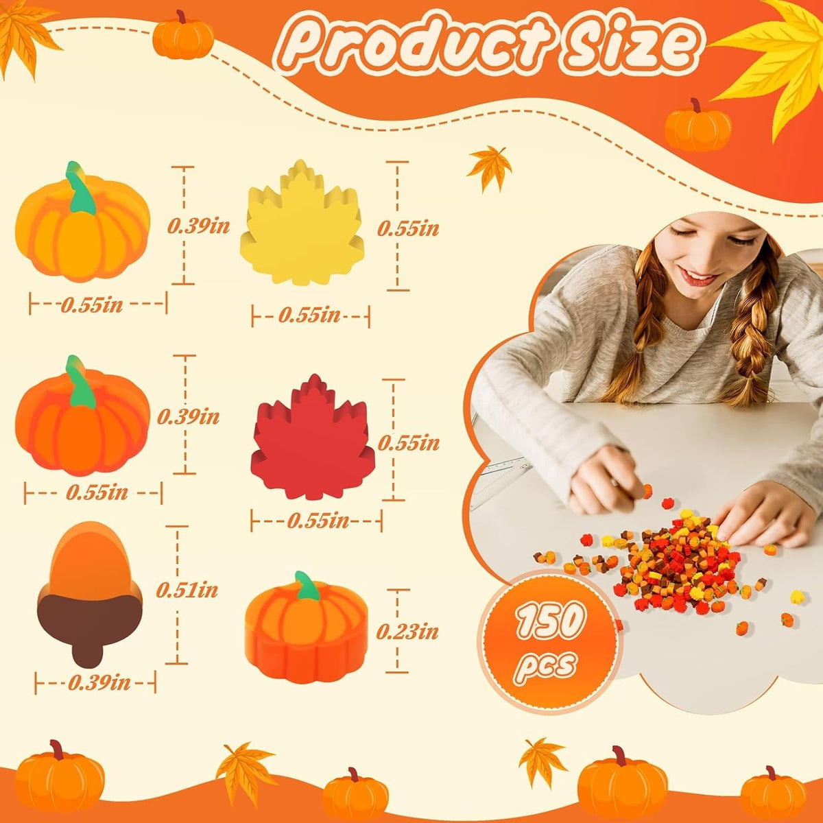 JUNEBRUSHS 150Pcs Fall Mini Erasers, Cute Thanksgiving Erasers Bulk