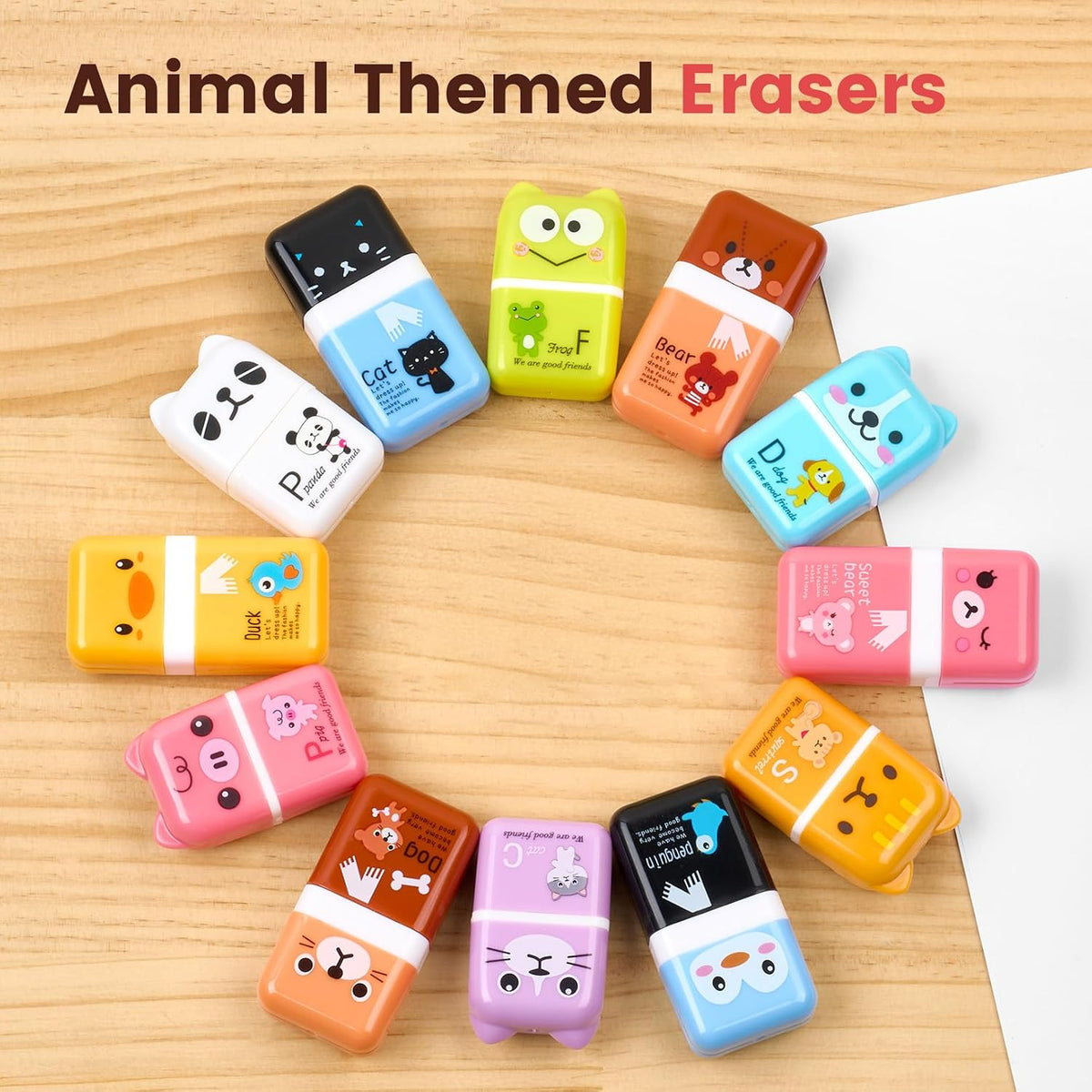 Sooez 12 Pack Pencil Erasers, Cute Animal Eraser with Clean Up Roller