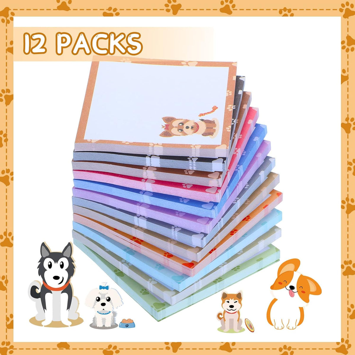 Handepo 12 Pcs Dog Sticky Notes 3"x3" Cute Puppy Vet Tech Week Gifts