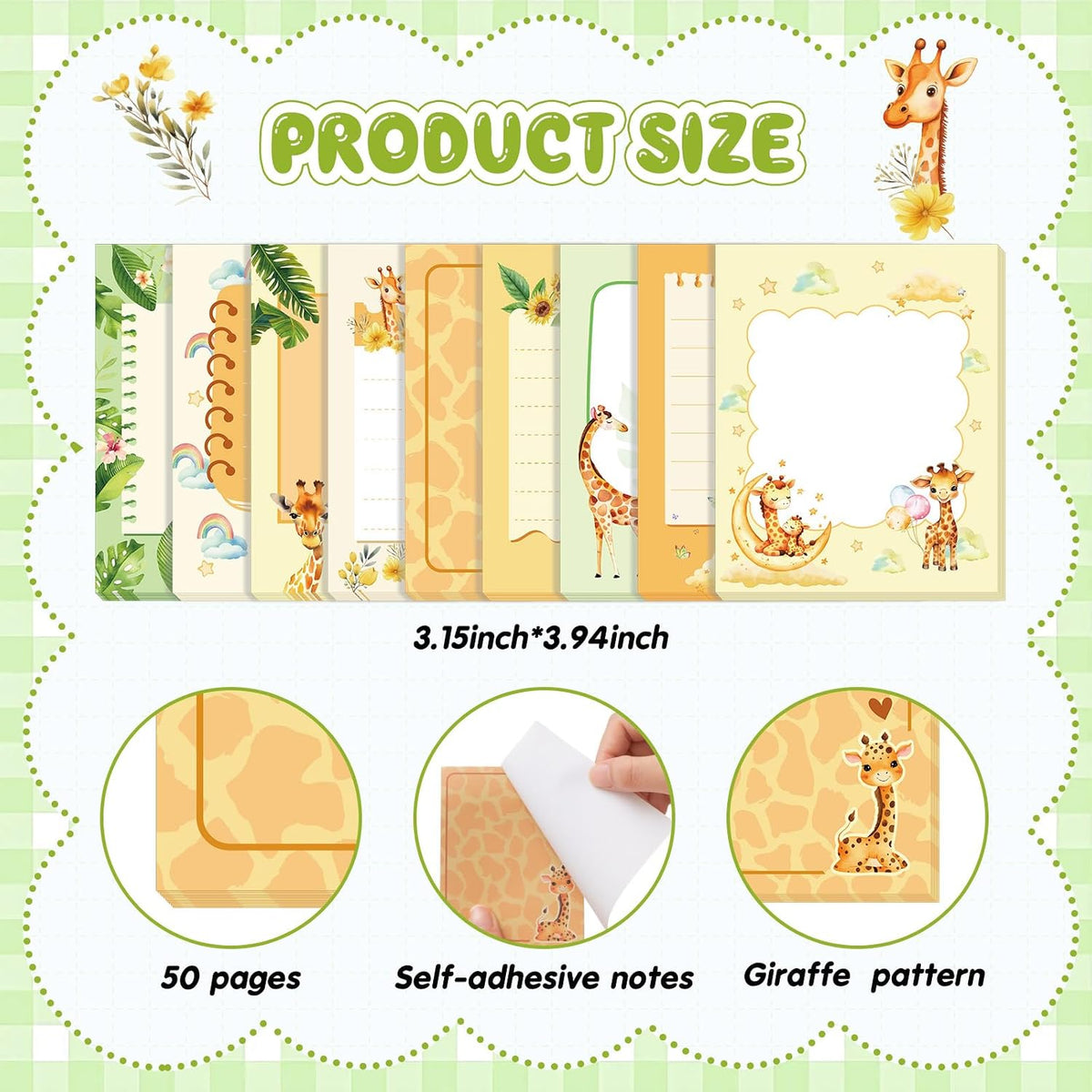 Sabary 9 Pads Cute Sticky Notes 3.15 x 3.94 Inch for School