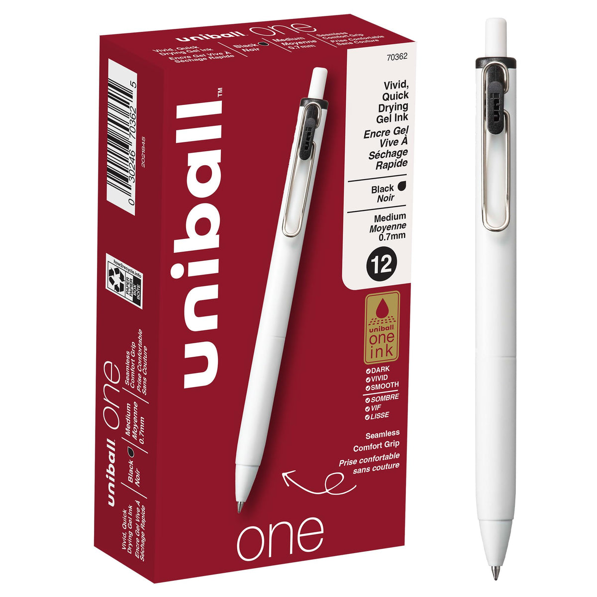 uniball™ one Gel Pens, Medium Point (0.7mm), Assorted Ink, 5 Pack
