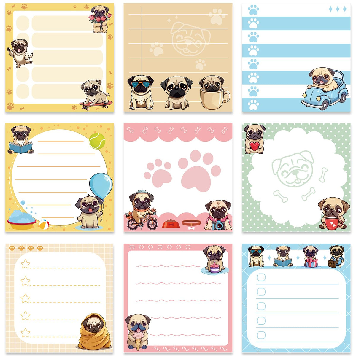 Funny Cat Sticky Notes 3x3 Gifts Cat Lovers 9-Pack