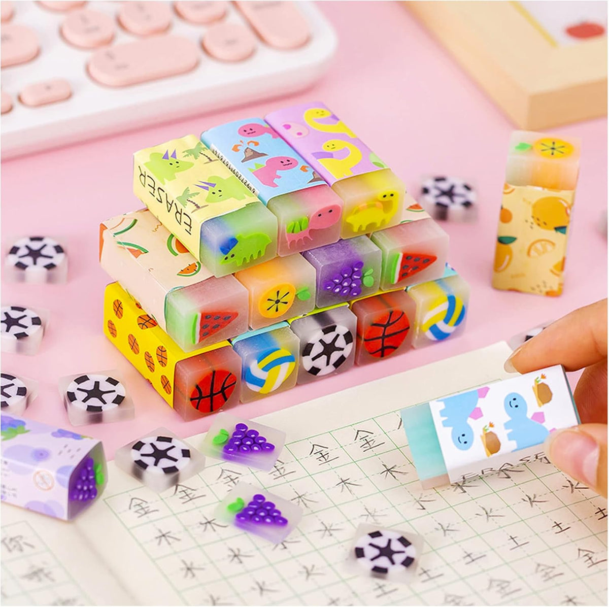 Cute Erasers for Kids Bulk 16 Pack Animal Food Fun Desk Pets Pencil Students School Supplies Prize Gifts Party Favors