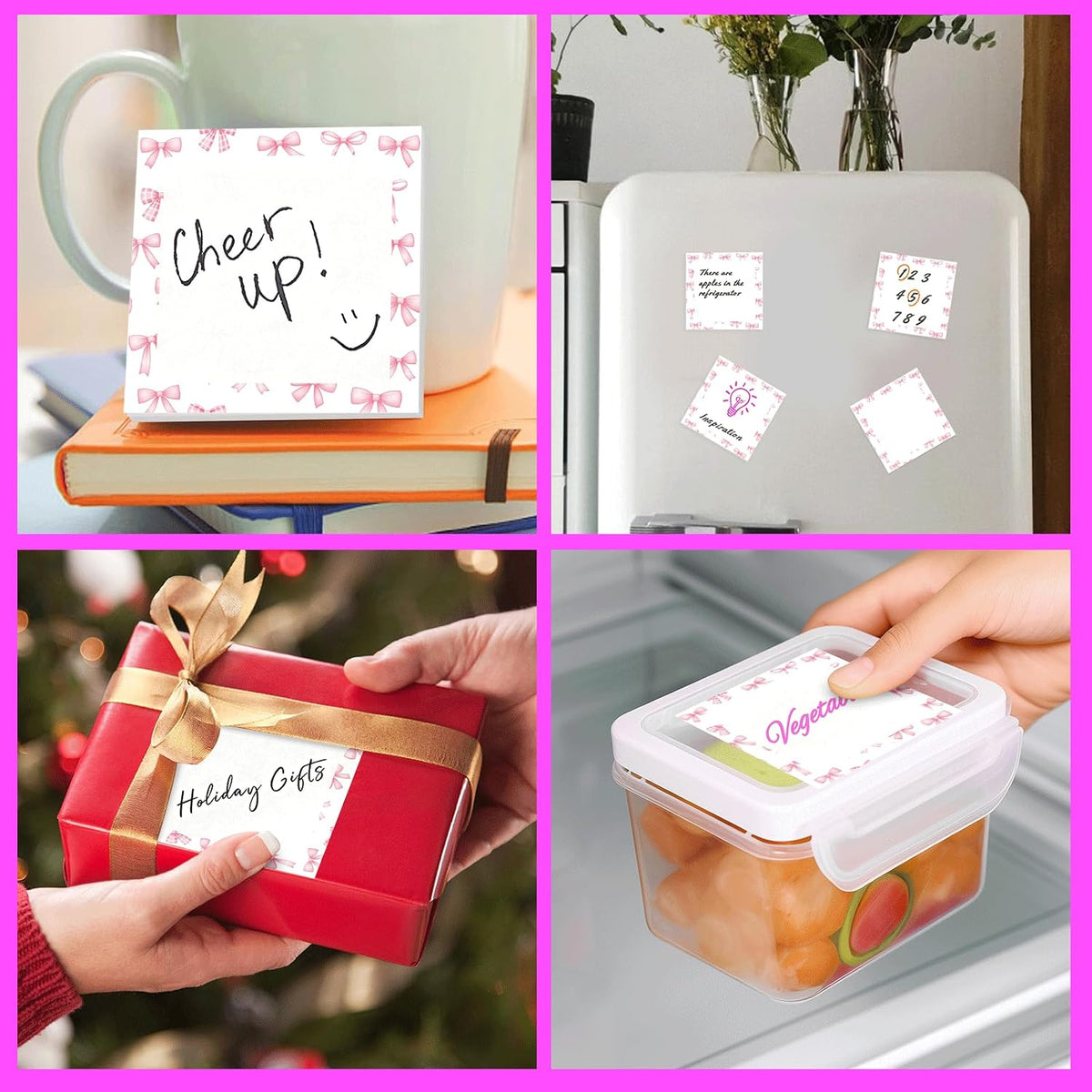 Cute Sticky Notes 3 x 3 Inch, 2 Pack Sticky Note Pads, 50 Sheets Per Pad, Self Stick Memo Pads for Office Supplies, School Supplies, Home Office Pink Bow