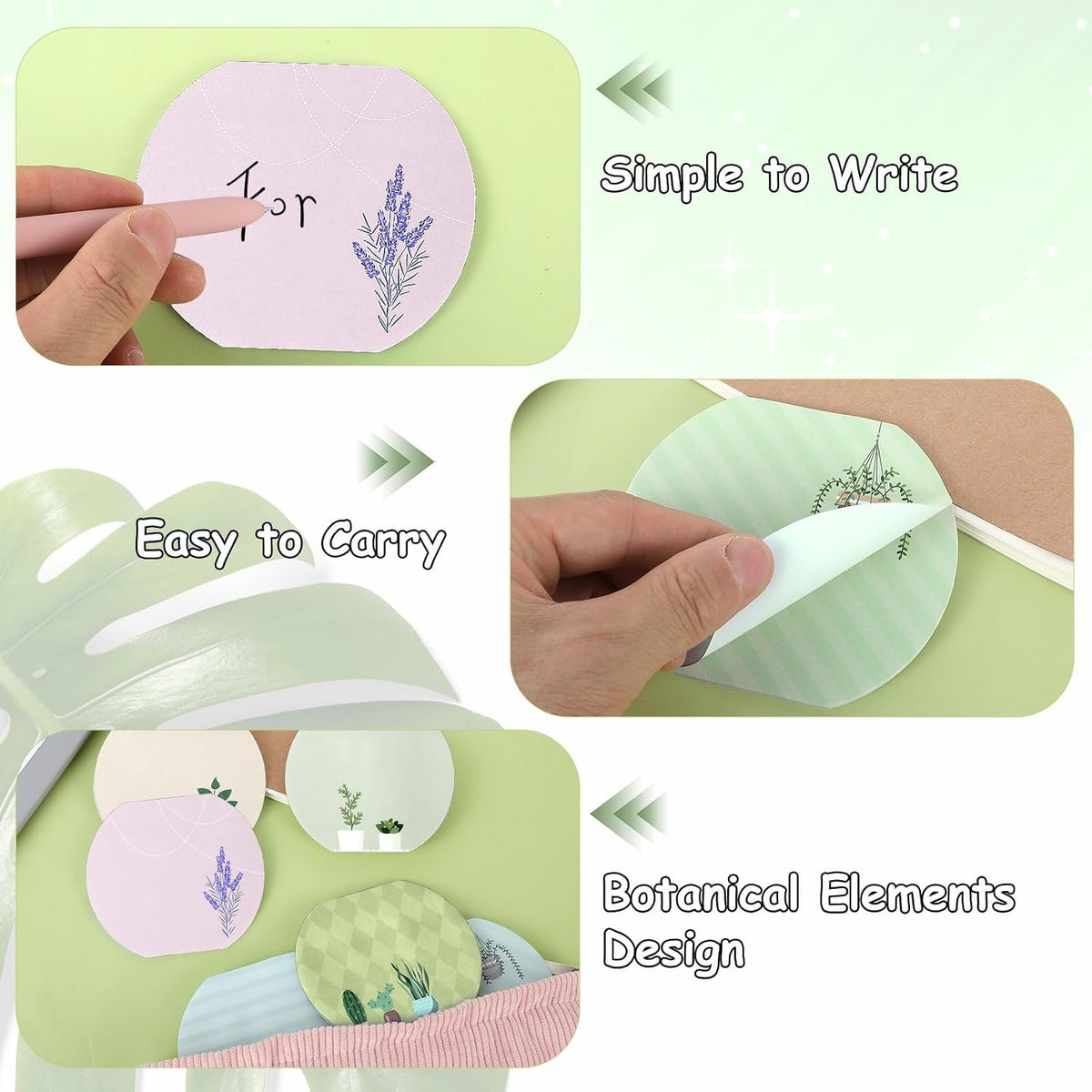 8Styles Plant Sticky Notes Cute, Spring Theme Note Pads Set, Fishbowl Shape Funny Leaf Sticky Notes, Aesthetic Succulent Notepads for School Office Work Supplies (50 Sheets Per Pad)