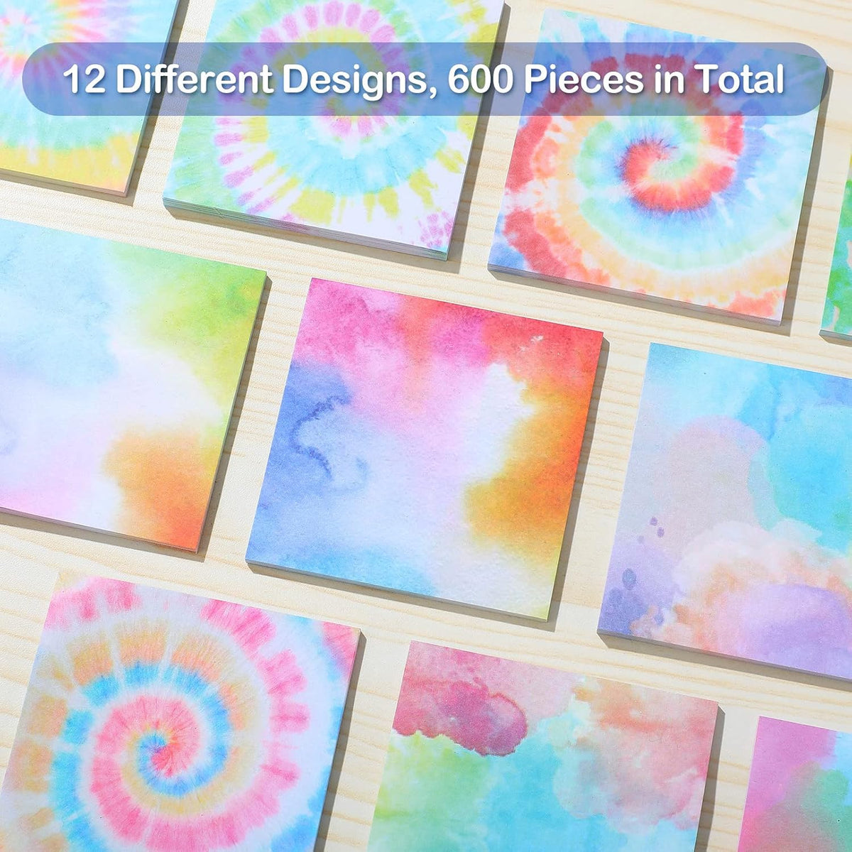 Eaasty 12 Pcs Rainbow Sticky Notes Tie Dye Pastel Sticky Note, 3 x 3 Inch