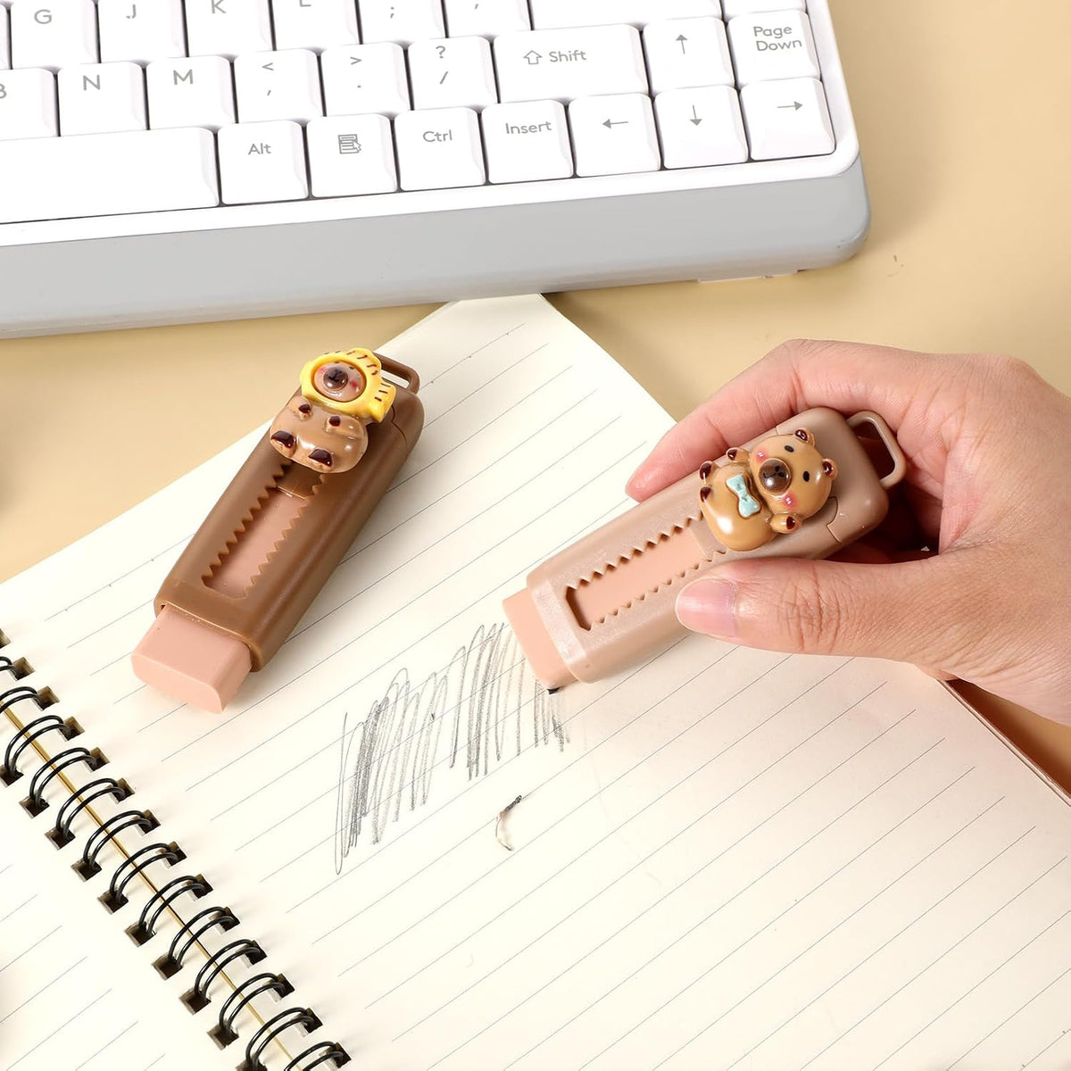Capybara Erasers 4 Pcs Rubber Sliding Retractable Eraser