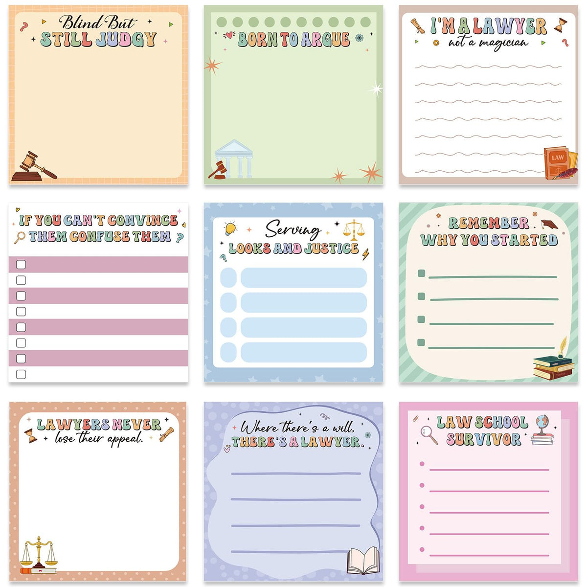 Pink Blue Aesthetic Sticky Notes 3x3 Gifts for Students 9-Pack