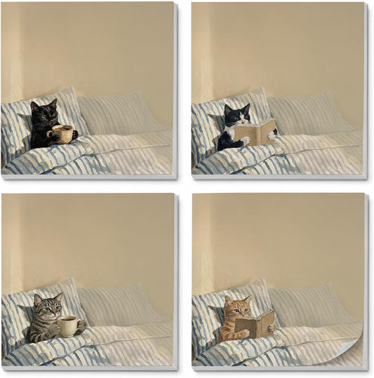 Cat Sticky Notes 3x3, Funny Cute Cat Sticky Notes 4 Pads, Cute Notepads Office Supplies Gifts for Women Men Coworkers Cat Lovers